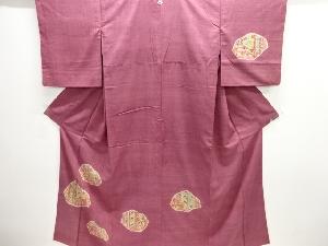 アンティーク　絞り裂取りに花鳥更紗模様手織り紬一つ紋着物